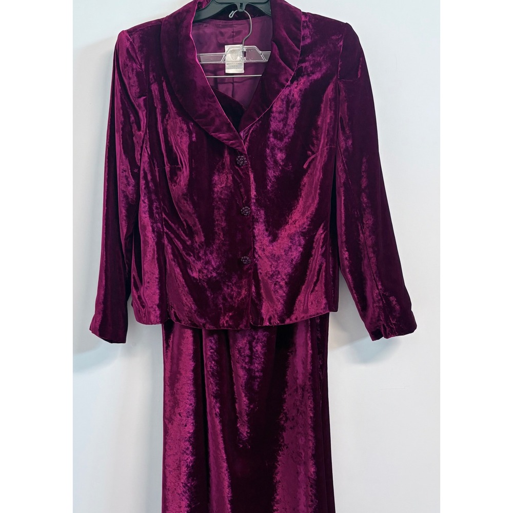 Watters and Watters Vintage Velvet Skirt Suit Set Burgundy Red Size 20 Maxi
